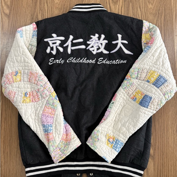 Rework Varsity Jacket with Vintage Quilt Sleeves - Picture 1 of 2